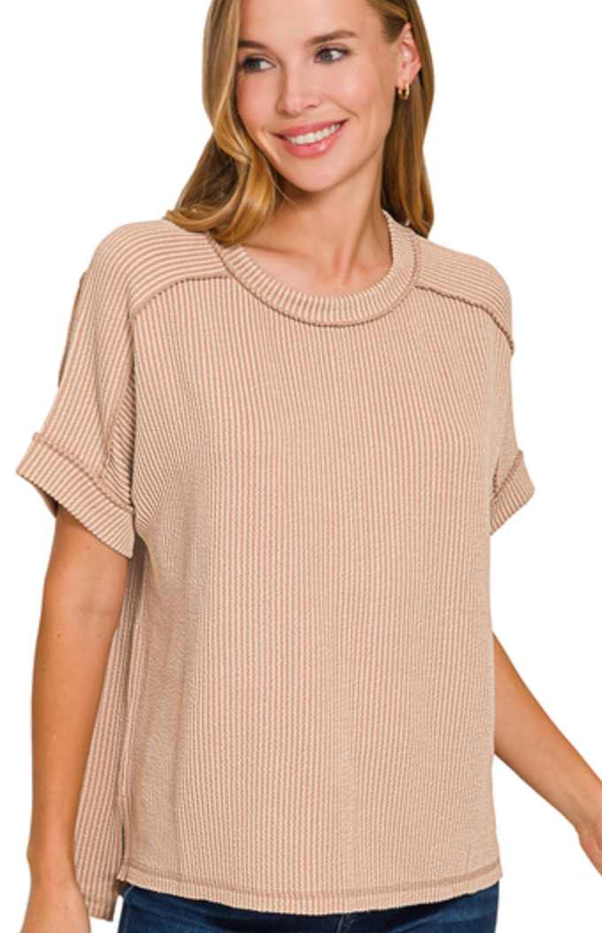 ZENANA Obie Oversized Rib Tee Light Mocha