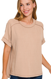 ZENANA Obie Oversized Rib Tee Light Mocha