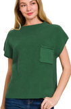 ZENANA Cosie Mock Neck Pocket Vest Dark Green