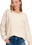 ZENANA Nina Rib Pocket Sweater Sand Beige