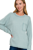 ZENANA Nina Rib Pocket Sweater Blue Grey