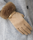 La Sole Faux Fur Gloves Camel