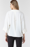 Black Tape Cuffed Button Front Blouse Vanilla
