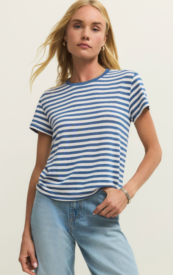 Z Supply Tourist Tee Stripe Calypso Blue