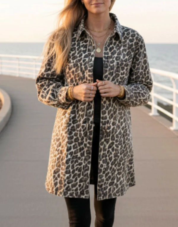 Weslynn Collective Ash Denim Shirt Dress Cheetah