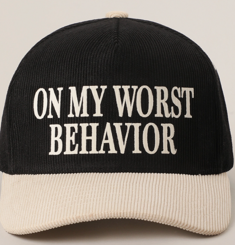 Fashion City On My Worst Behavior Cord Cap Black