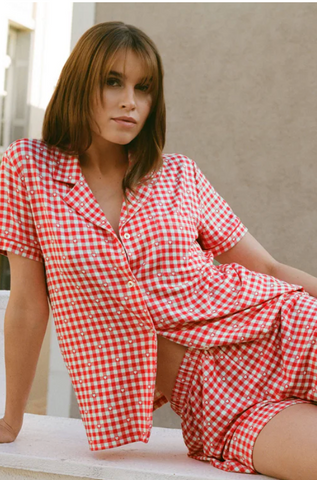 Z Supply Gingham PJ Top Kiss Me Red