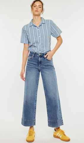 KanCan Bella Crop High Rise Wide Leg Jean Medium Wash