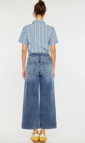 KanCan Bella Crop High Rise Wide Leg Jean Medium Wash