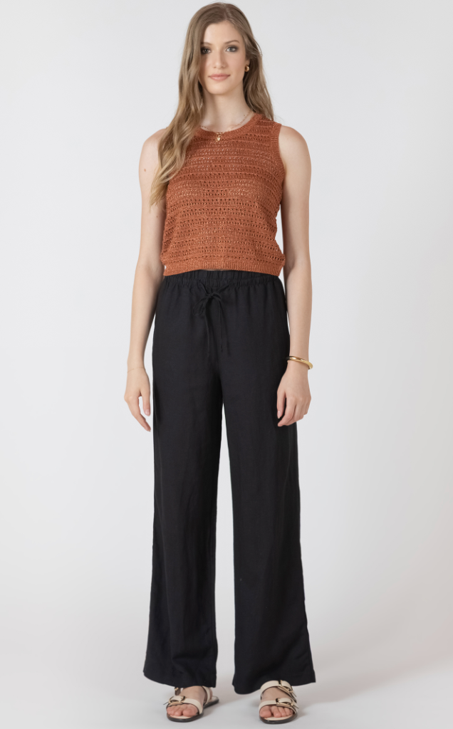 Dex Elastic Waist Linen Pant Black