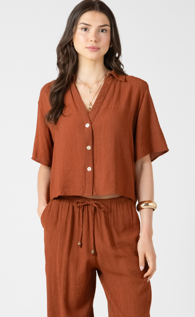 Dex Short Sleeve Blouse Burnt Sienna