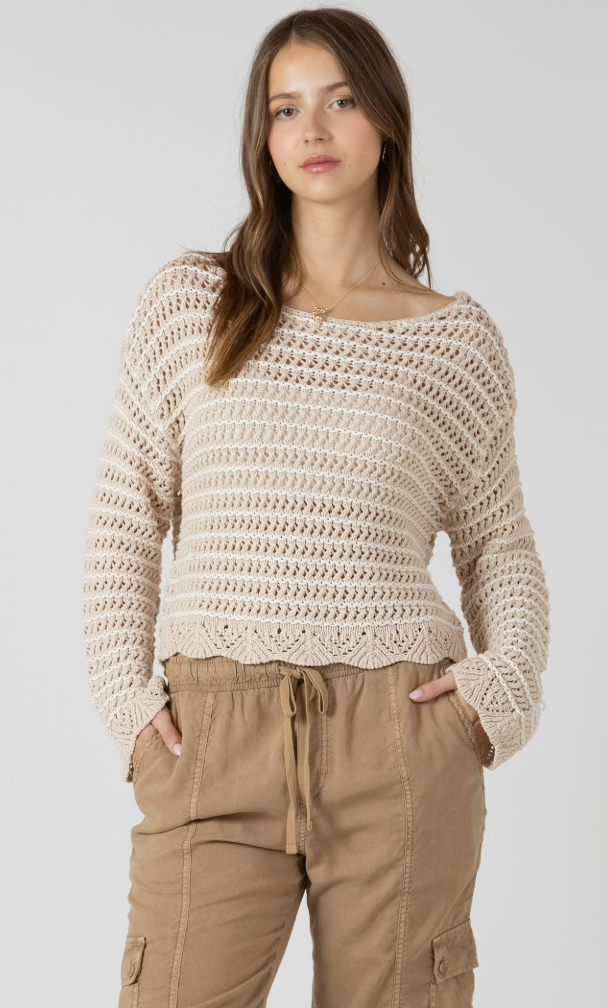 Dex Scalloped Hem Sweater Sand Wash