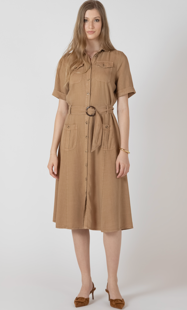 Black Tape Belted Utility Dress Cafe Au Lait