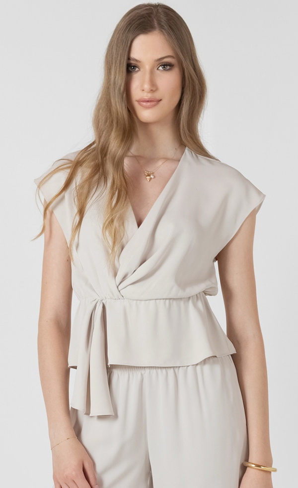 Black Tape Drape Wrap Top Matte Pearl