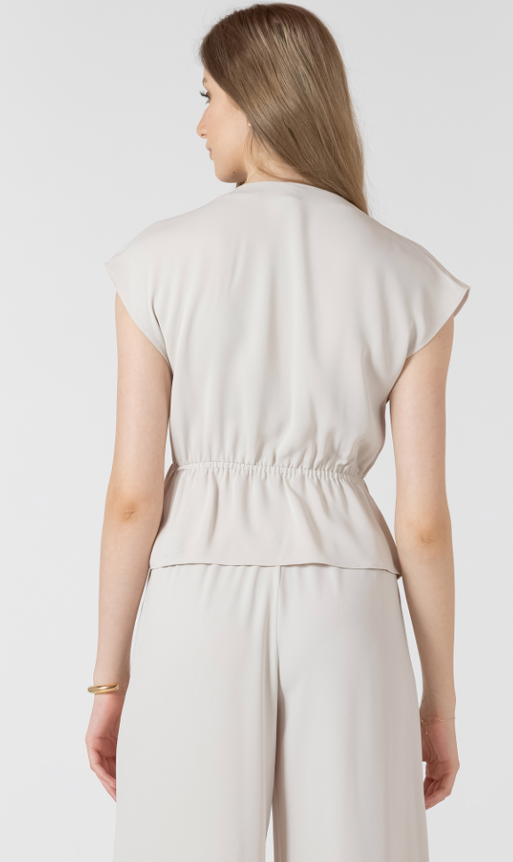 Black Tape Drape Wrap Top Matte Pearl