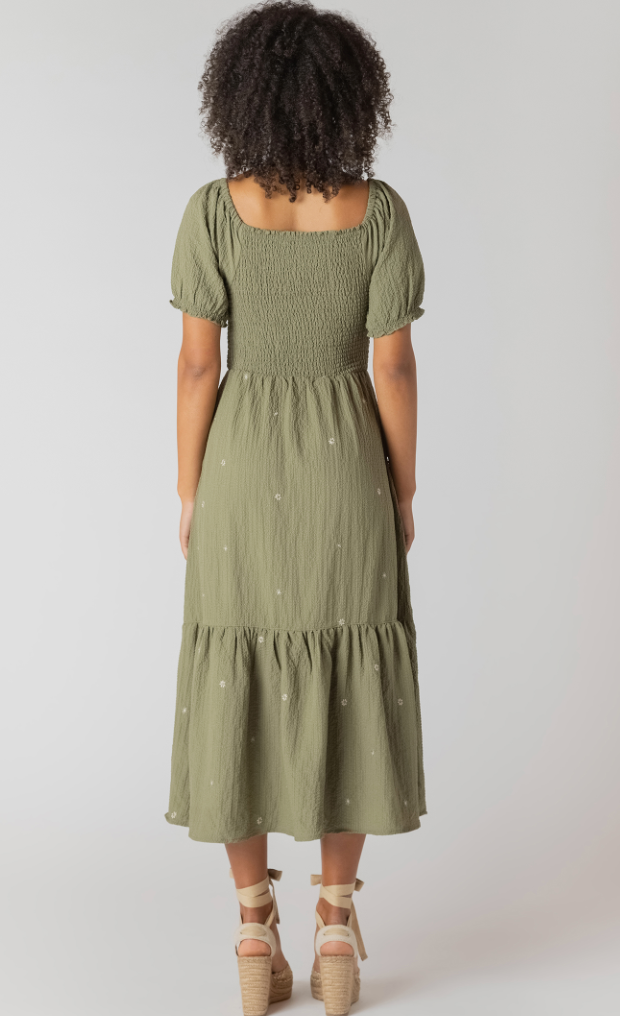 Room 34 Smocked Tiered Maxi Dress Sage