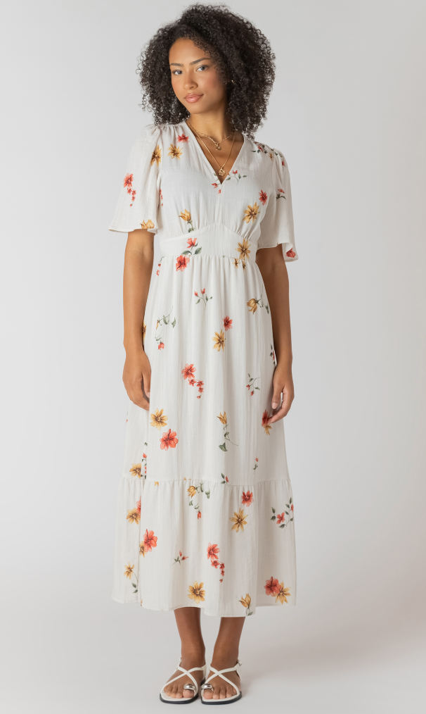 Room 34 Short Sleeve Maxi Dress White Mixed Floral