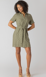 Room 34 Linen Belted Mini Shirt Dress Sage