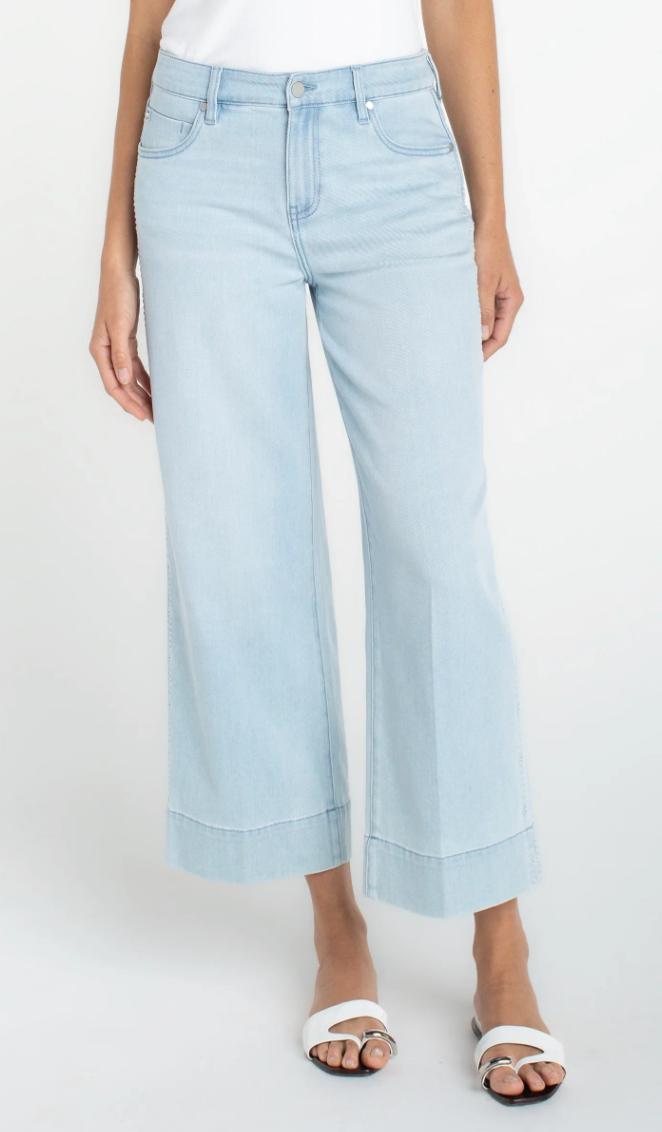 Liverpool Stride Crop Wide Leg Pant Marine Flowers