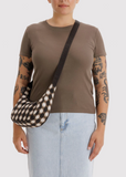 Baggu Small Nylon Crescent Bag Blurred Gingham Brown