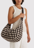 Baggu Large Nylon Crescent Bag Blurred Gingham Brown