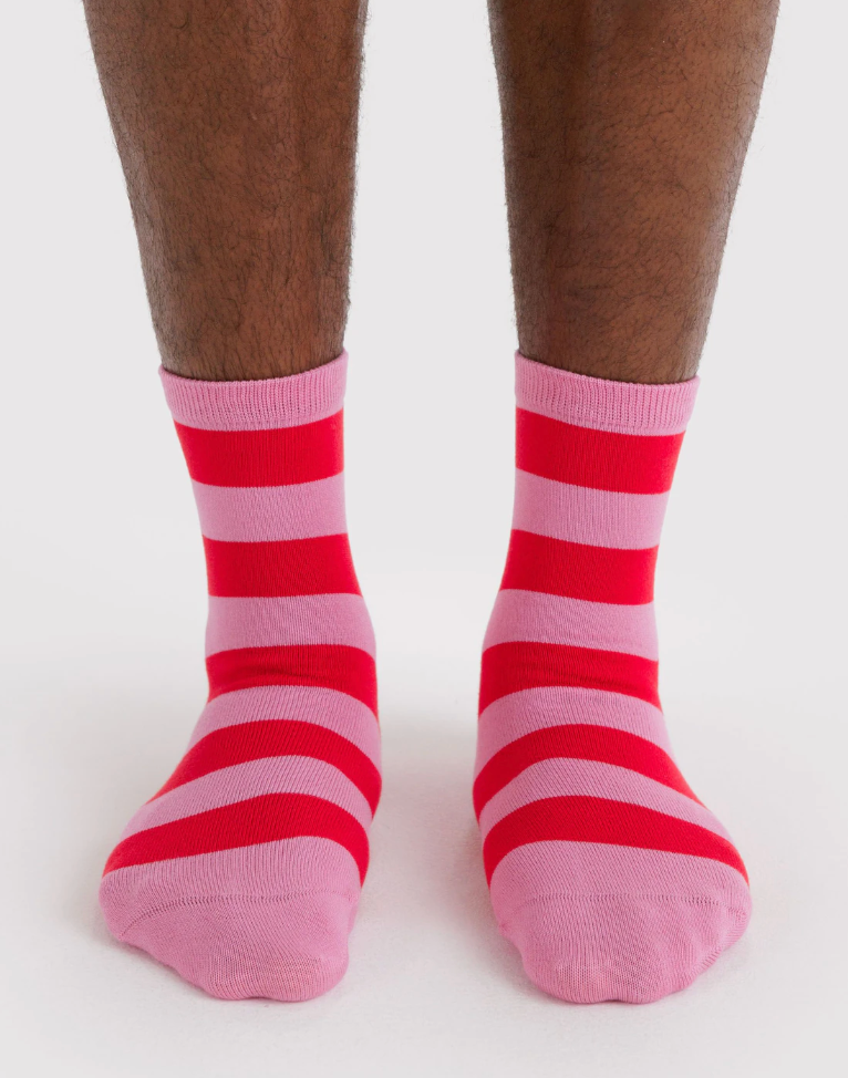 Baggu Crew Sock Pink Stripe