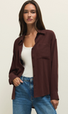 Z Supply Alfie Button Down Linen Shirt Chocolate Cherry