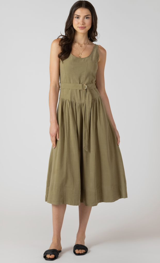 Dex Drop Waist Midi Dress Dusty Sage