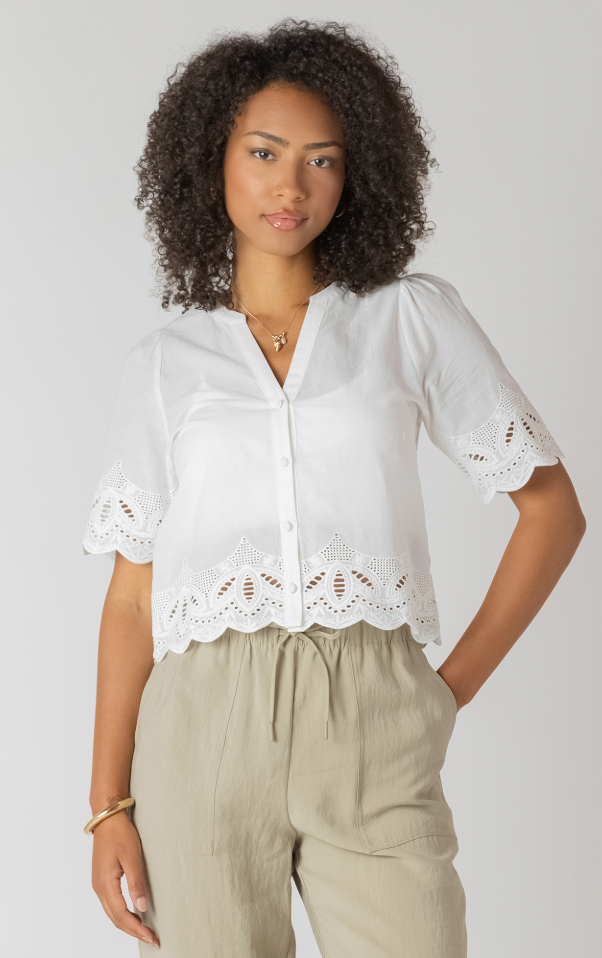 Room 34 Eyelet Trim Blouse White