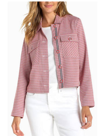 Liverpool Shacket With Flap Pockets Cherry Red Plaid