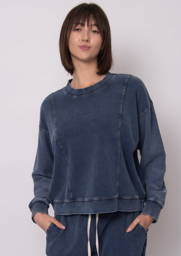 RD Style Kacey Denim Look Pullover Blue