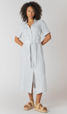 Room 34 Belted Shirt Dress White Blue Stripe