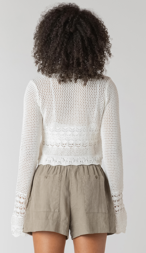 Room 34 Tie Front Crochet Cardigan Cream