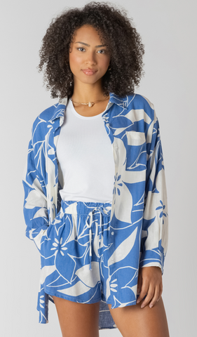 Room 34 Button Front Shirt Azure Floral