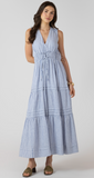 Dex Pleat Smocked Waist Dress Chambray Stripe