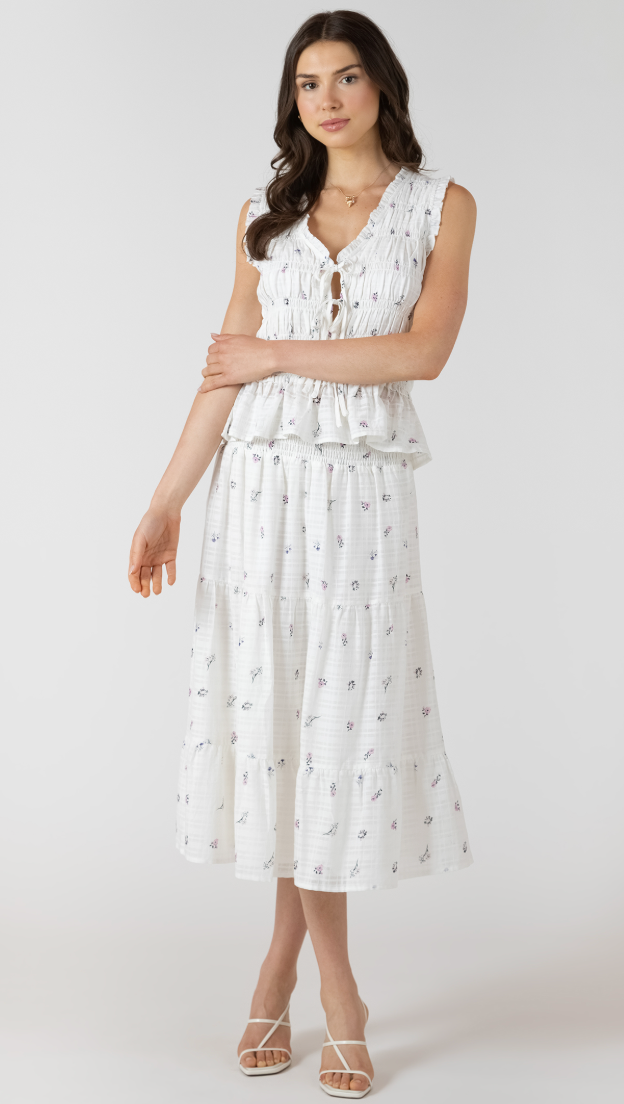 Dex Smocked Waist Midi Skirt Dainty Roses