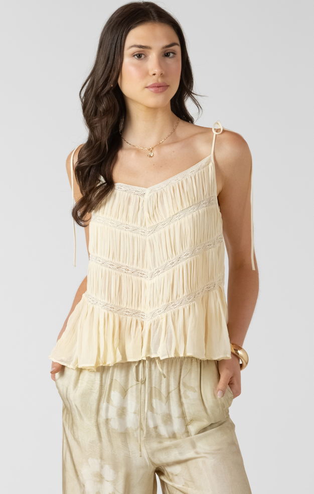 Dex Lace Insert Tie Shoulder Cami Butttercream