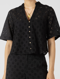 Black Tape Lace Button Blouse Black