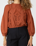 Black Tape Lace Detail Blouse Terracotta