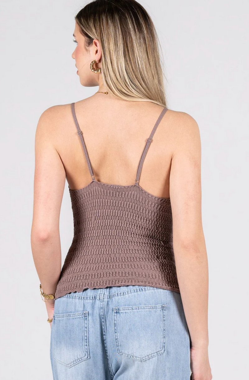 Cest Moi Seamless Smocked Cami Mocha