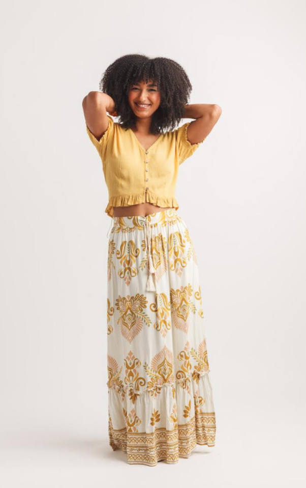 Papillon Boho Print Maxi Skirt Cream