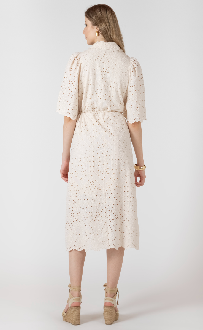 Black Tape Embroidered Shirt Dress Ecru