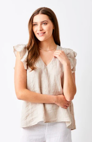 Suzy D Santiago Ruffle Linen Tee Nude