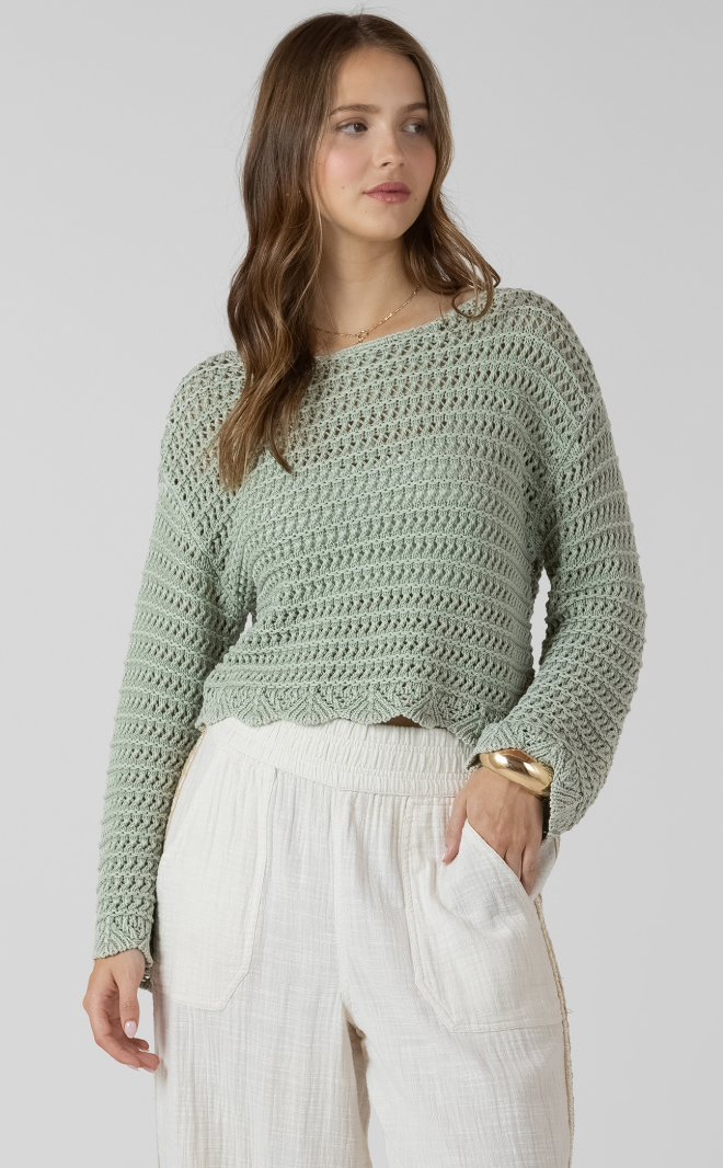 Dex Scalloped Hem Sweater Sage