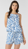 Dex Floral Tie Shoulder Tank Blue & White