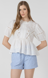 Black Tape Short Sleeve A Line Blouse White