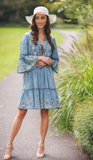 Papillon Denim Dress With Embroidery & Beads Brown