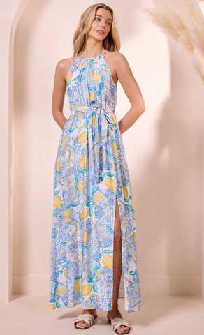 Angeleye Antalya Halter Dress Blue Print