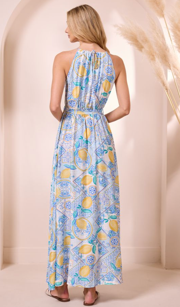 Angeleye Antalya Halter Dress Blue Print