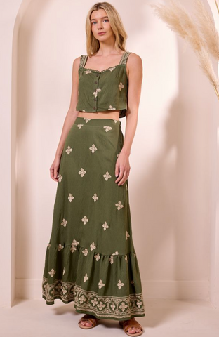 Angeleye Damietta Embroidered Skirt Olive Green